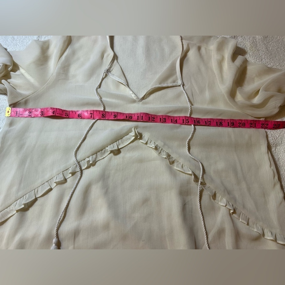 George Cream Ruffled Blouse Coverup with Long Sleeves - Picture 2 of 5